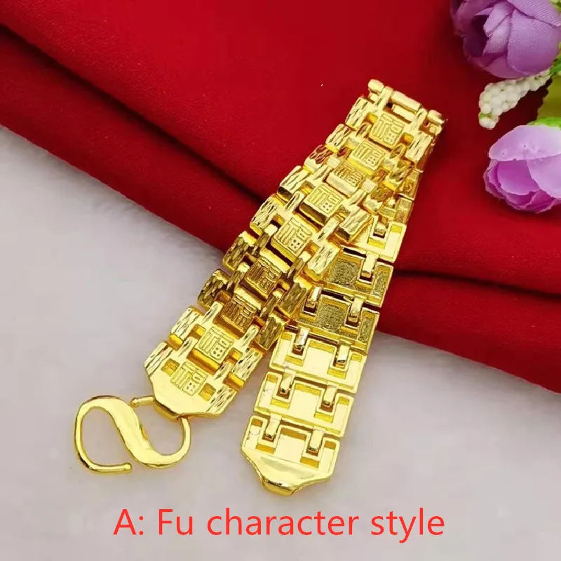 The New Brass Gold-Plated Blessing Bracelet Vacuum Plating Gold Jewelry Wide Version Men's Bracelet Europe and the Middle East