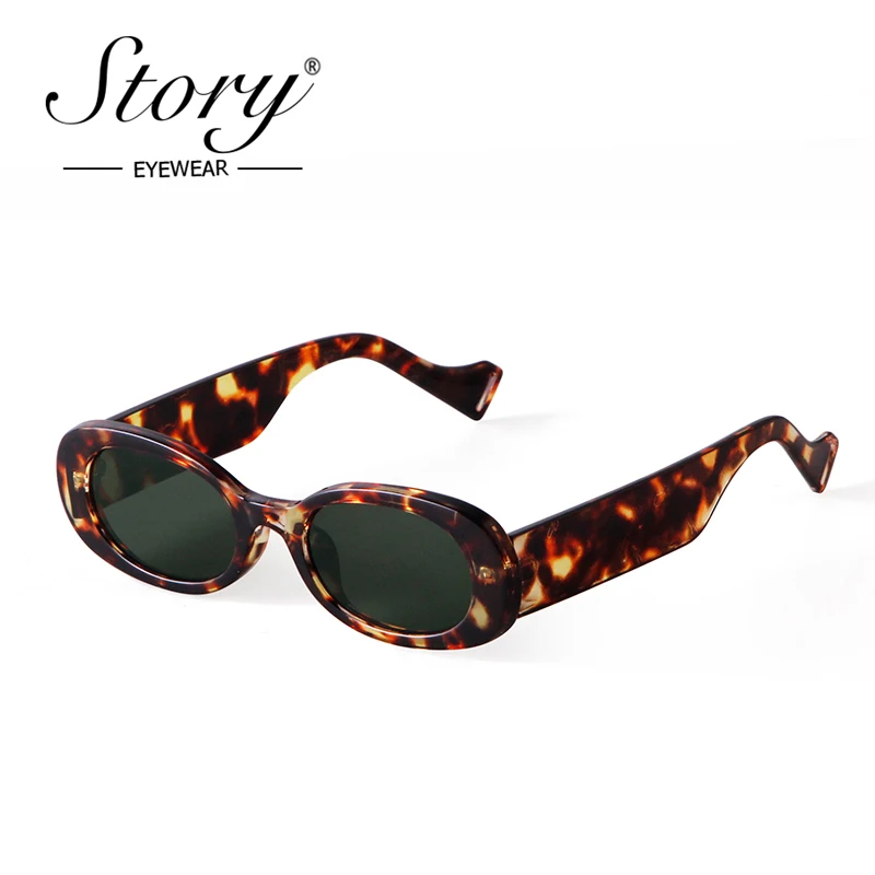 STORY Fashion Vintage Tortoise Shell Oval Sunglasses Women Men 2021 Brand Designer 90s New Trendy Brown Frame Sunglasses S5505F