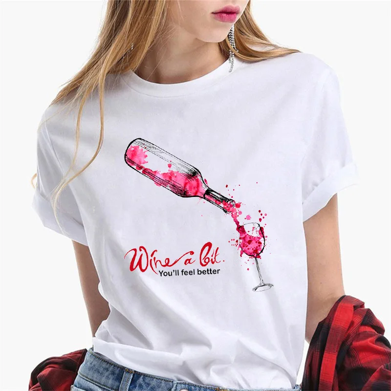 2021 Summer Streetwear Women T shirt Oversize Femme Fashion Wine Glass Graphic T shirts Female Short sleeve Ladies  3XL