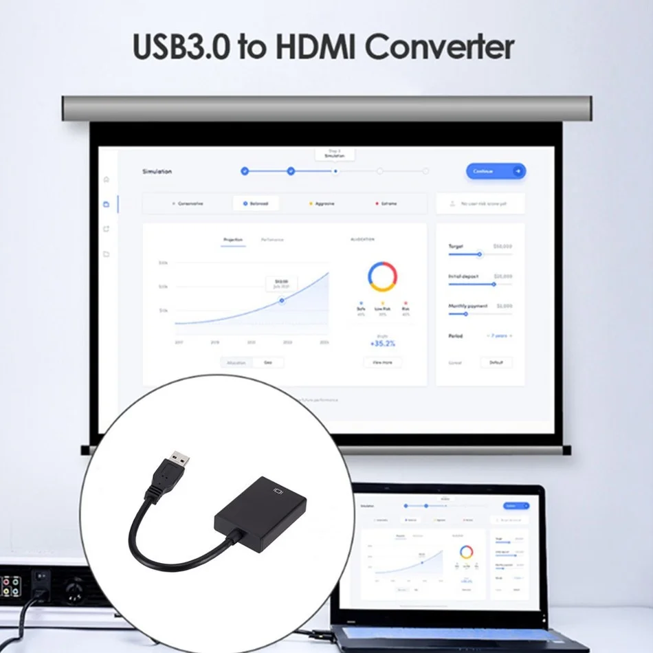 WVVMVV 1080P 60HZ HD Portable USB 3.0 To HDMI Audio Video Adapter Converter Cable High Speed 5 Gbps For Windows 7/8/10 PC