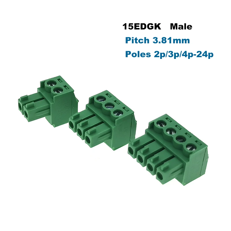 50 Stück 3,81mm Rastermaß Schraubklemmen-Steckverbinder 15EDGK Rechtwinkliger Pin 2P 3P 4P Stecker/Buchse Steckbarer Verbinder Morsettiera – Detail 2