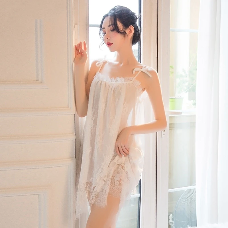 yhotmeng Princess  nightdress woman sloth sleepwear nightieLingerie Perspective Skirt Lace Temptation Sling Nightdress Suit