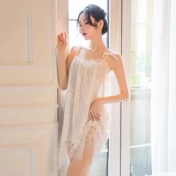 yhotmeng Princess  nightdress woman sloth sleepwear nightieLingerie Perspective Skirt Lace Temptation Sling Nightdress Suit