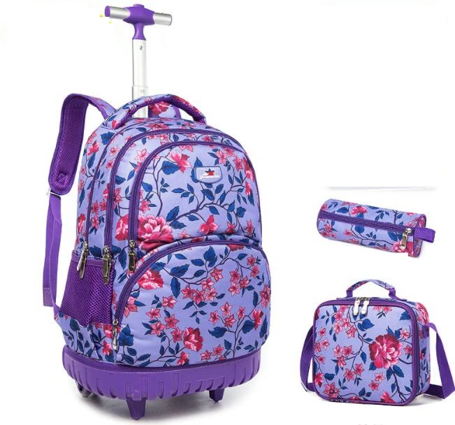 Wheeled backpack for girls school Trolley Bag with wheels with lunch bag set  Trolley Bags Children school Rolling backpack bag