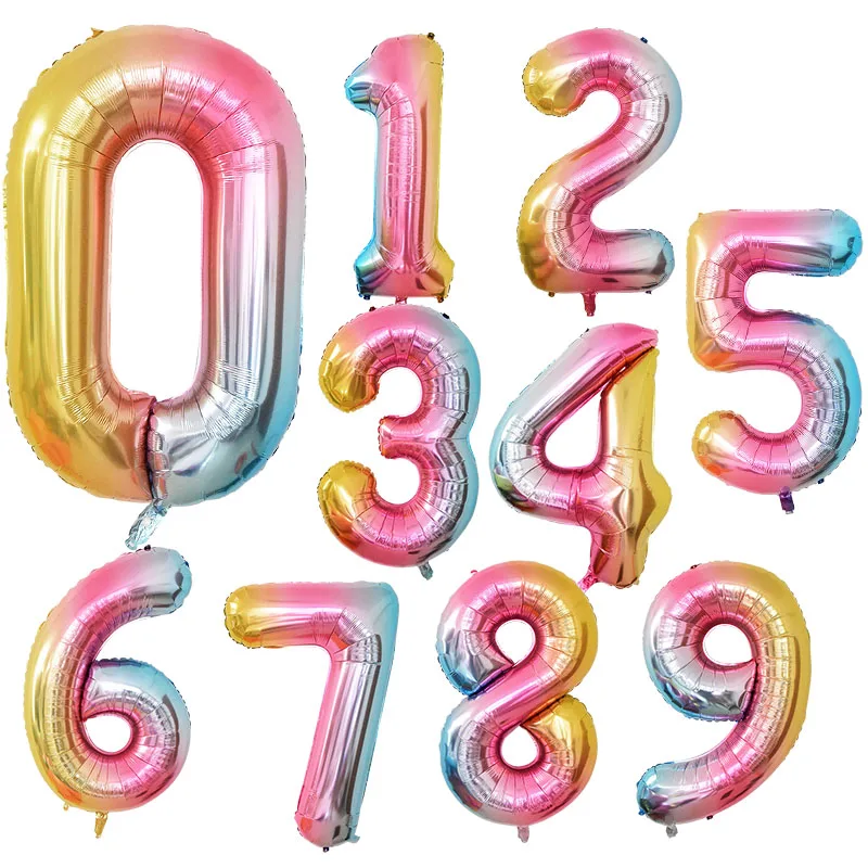 1Pc 40inch Number Balloon Figure Lol Birthday Party Decorations Baby Shower Boy Girls Rainbow Foil Balloons For Birthday Figures