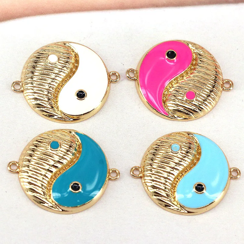 

20Pcs Colorful Enamel Yin yang Round Shape Connector, Fashion Gold Filled Tai Ji Connector,Necklace Bracelet Religious Connector