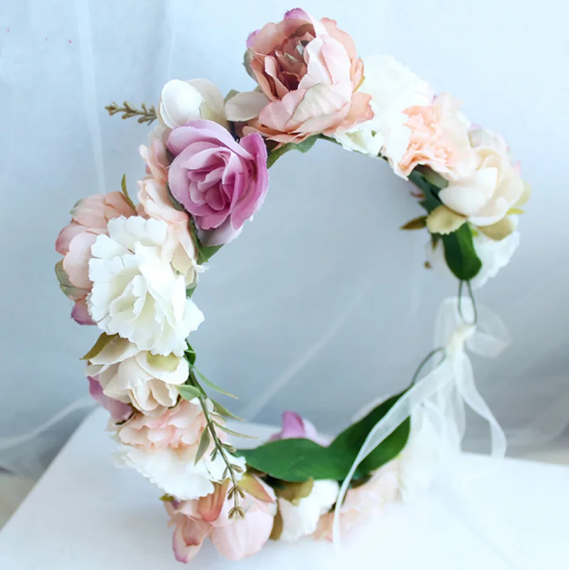 Princess Head Wreath Birthday Simulation Rose Flower Crown for Wedding Bride Garland Seaside Holiday Bridesmaid Hair Decoration