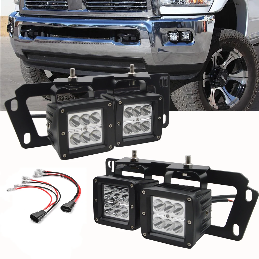 18W Dually Fog Light Hidden Bumper Bracket Kit W/Pulg For Dodge Ram 2500/3500 2010-2019 Ram 1500 2009-2012