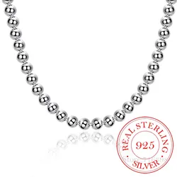 925 Sterling Silver 4mm/8mm/10mm Smooth Beads Ball Chain Necklace For Women Trendy Wedding Engagement Jewelry Drop Shipping