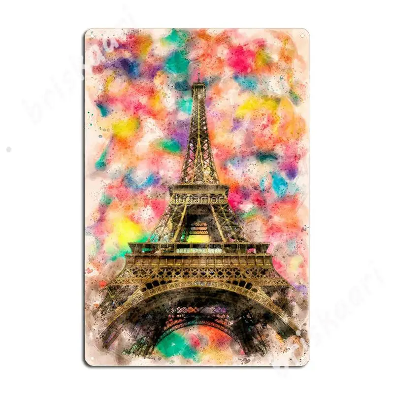 

Eiffel Tower Colorful Watercolor Metal Signs Cinema Garage Home Plaques Customize Tin sign Posters