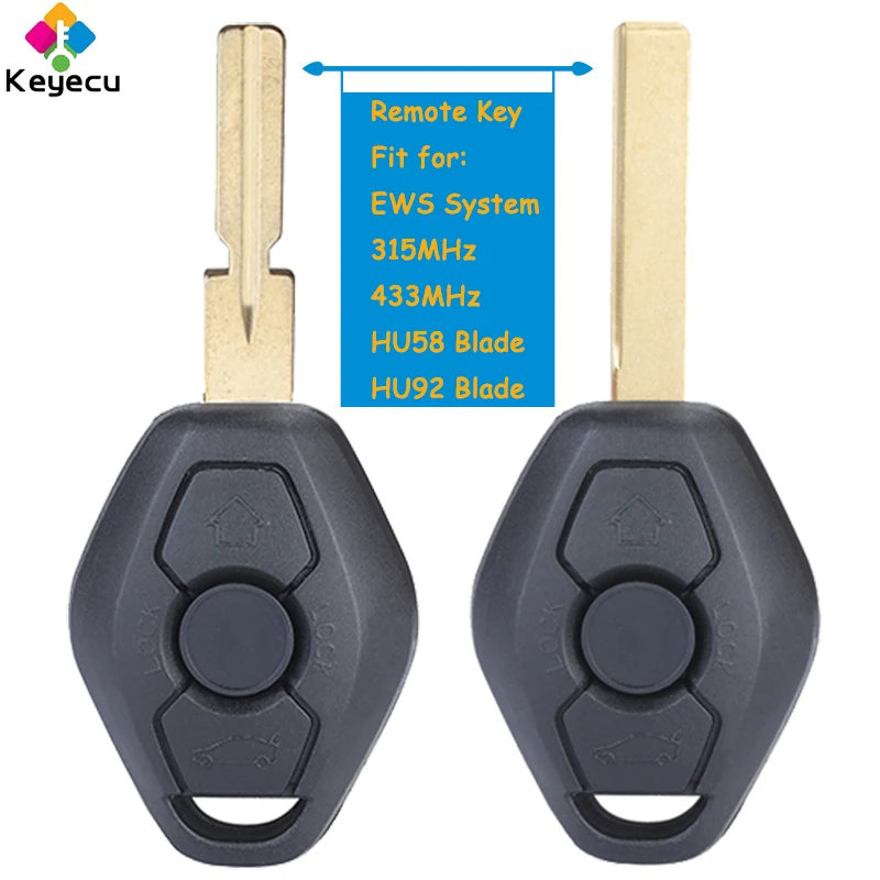 

KEYECU Remote Car Key for BMW EWS 1 3 5 7 Series X3 X5 Z3 Z4 E38 E39 E46 Fob 3 Buttons 315MHz 433MHz HU92 HU58 Blade ID44 Chip