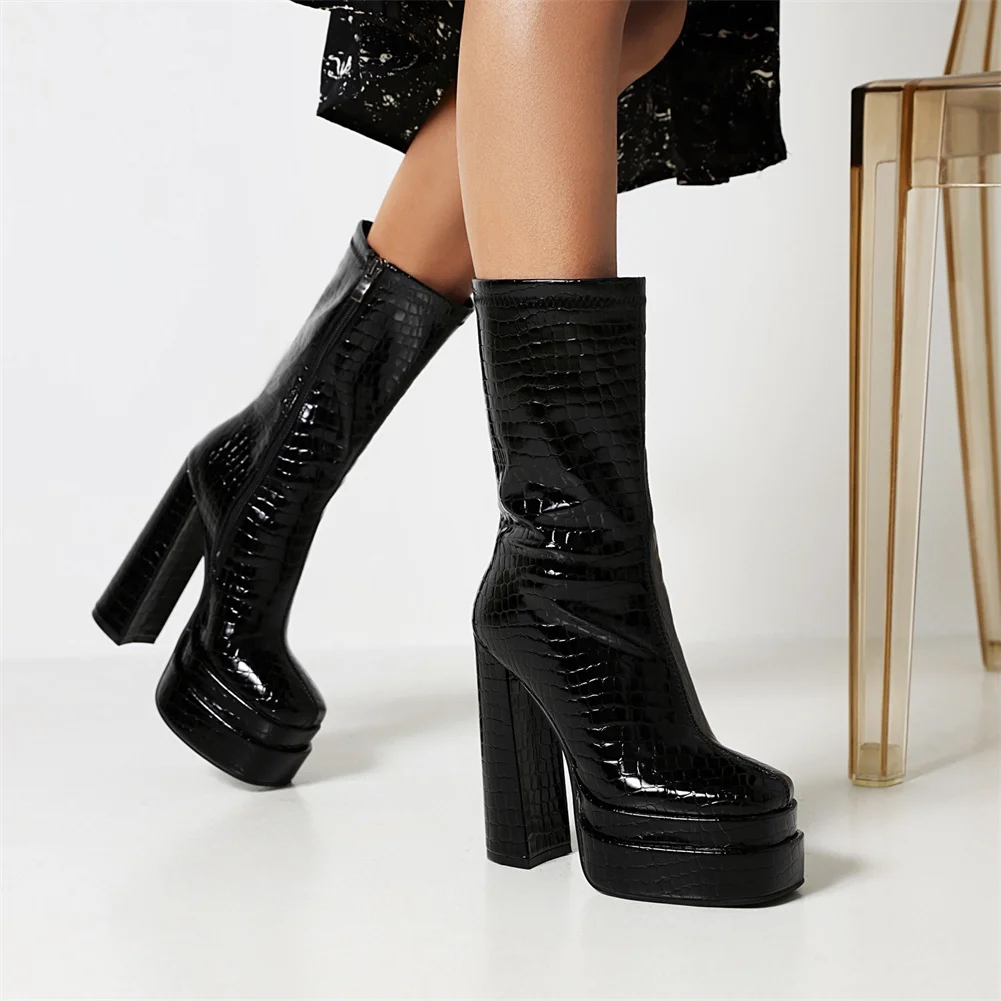 Luxury Brand Design Female Platform Ankle Boots Fashion Zip Thick High Heels women\'s Boots 2021 Party Office Sexy Shoes Woman