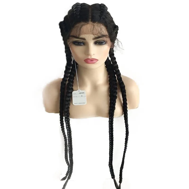 Sylvia Black 5braid Synthetic Lace Front Braid Wigs HandMade Cornrow 4Braids Hair Wig