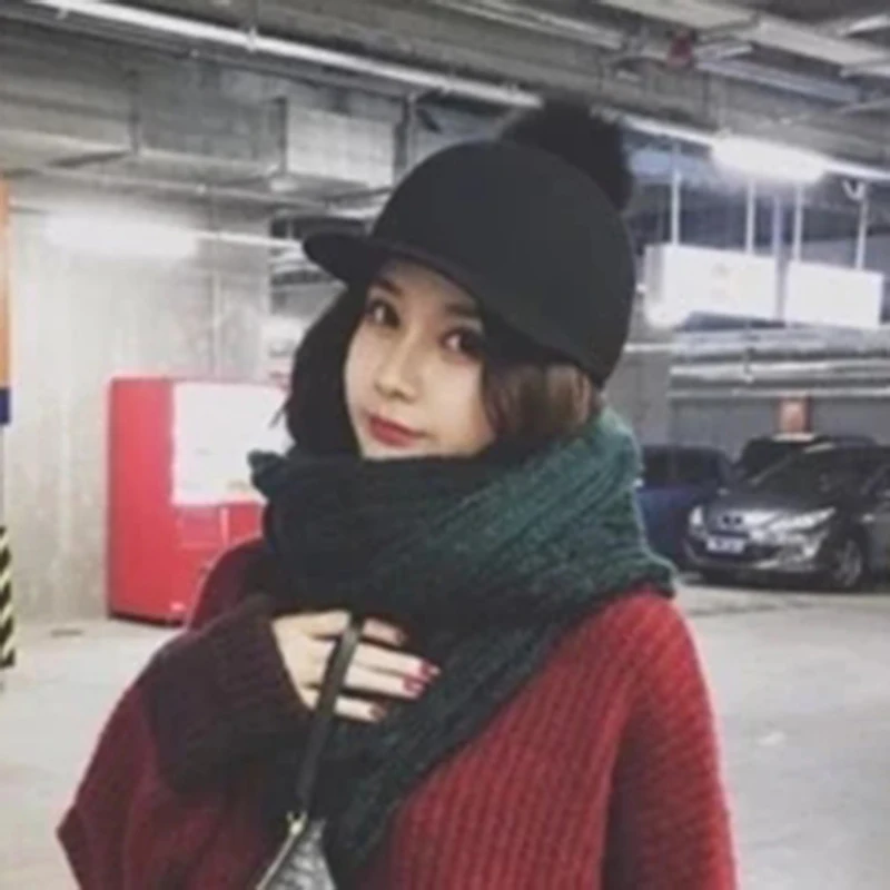 New Winter Keep warm Wool Felt Hats Women Wool Fedoras Hat Retro Equestrian Knight Caps Female Rabbit Fur Ball Baseball Cap