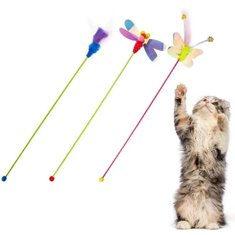 1pc Plastic Cat Wand Toy Funny Dragonfly Carrot Butterfly Decor Cat Teaser Kitten Teaser Toy Pet Supplies