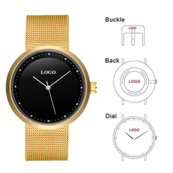 CL049 Dropshipping Logo Printing Womens Watch Japanese Movement Custom Gold Stainless Steel Mesh Watch 