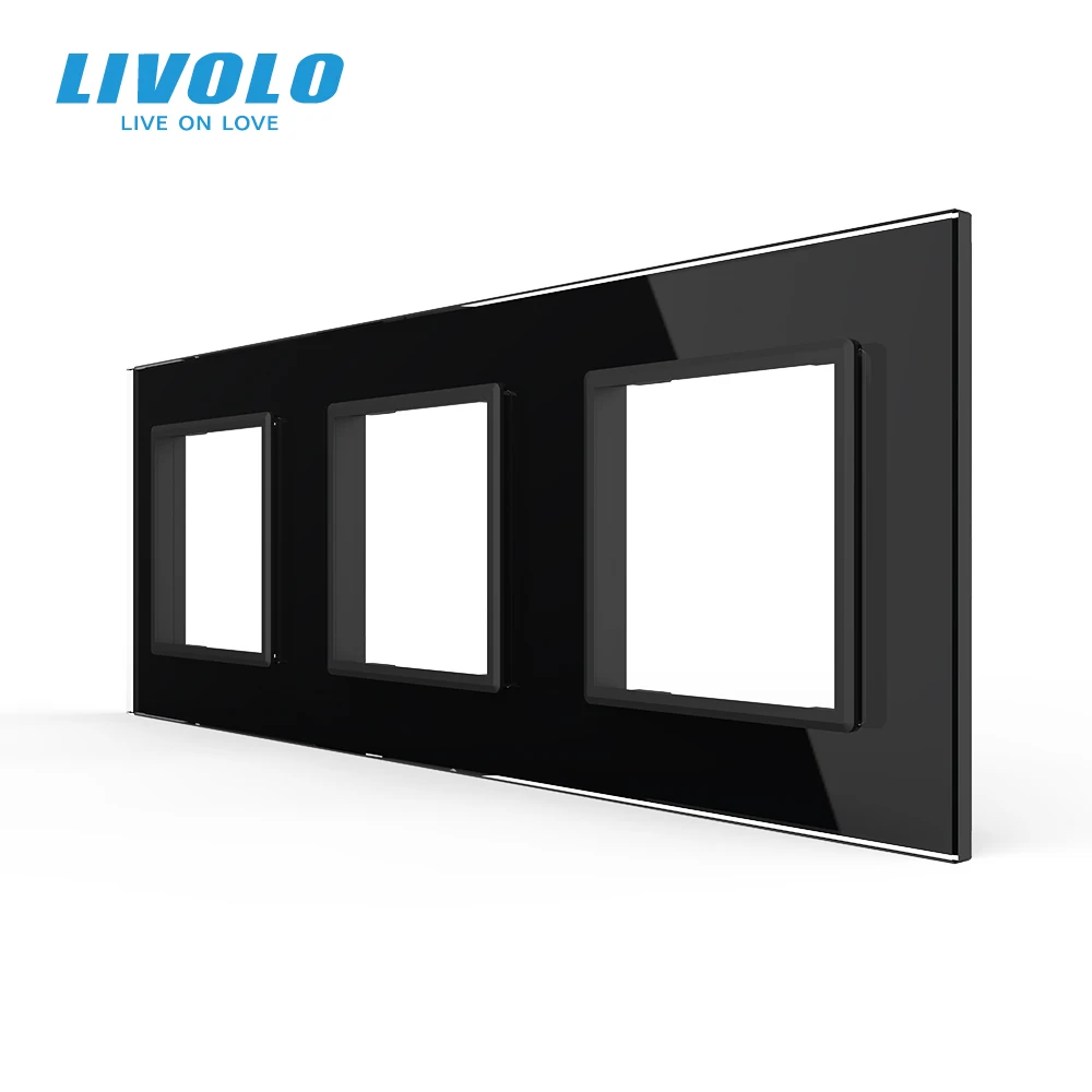 Livolo Luxury White Pearl Crystal Glass, 222mm*80mm, EU standard, Triple Glass Panel For Wall Switch&Socket