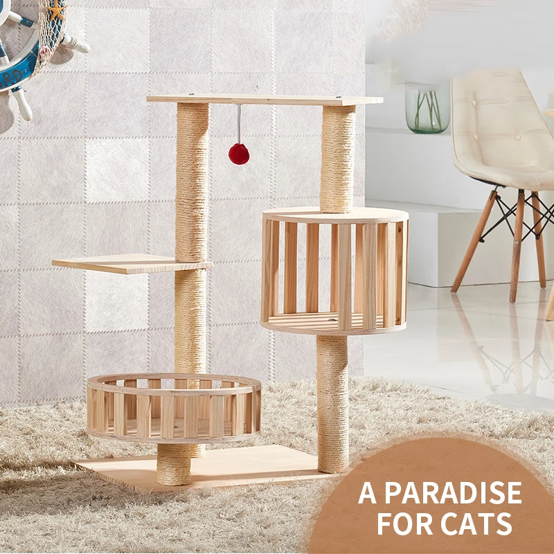 Solid wood cat climbing frame S-015 sisal cat litter, vertical cat house cat scratcher, household cat grinding claw toy