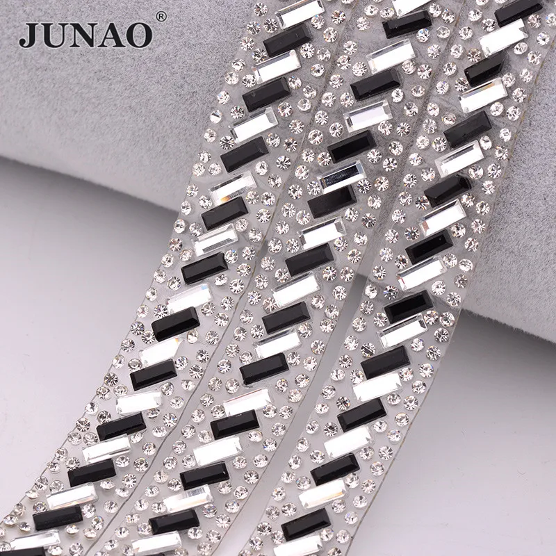 

JUNAO 5Yard * 13 мм прозрачный черный исправление Стекло Стразы обвязка железная Хрустальная цепь страз лента камни аппликация для поделок