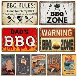 BBQ RULES Tin Sign Poster Vintage Wall Posters Metal Sign Decorative Wall Plate Kitchen Plaque Metal Vintage Decor Accessories