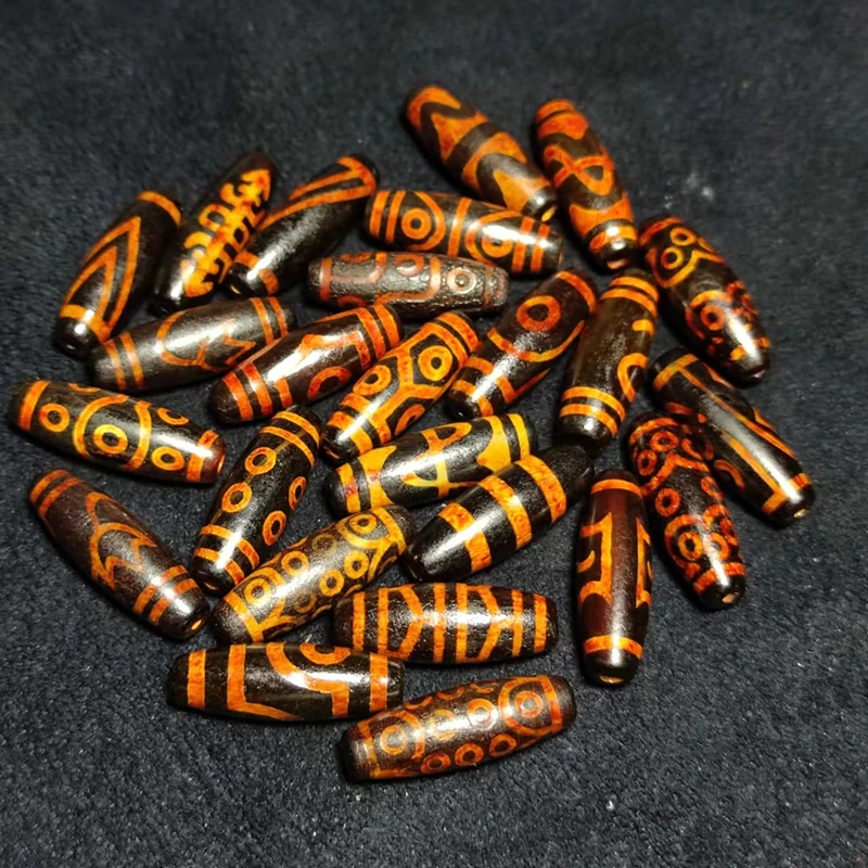 25pieces/Lot Tibetan Multi-totem Amulet 10*30mm Weathered Agate Dzi Beads For Men's&Women's Jewelry DIY, Free Shipping