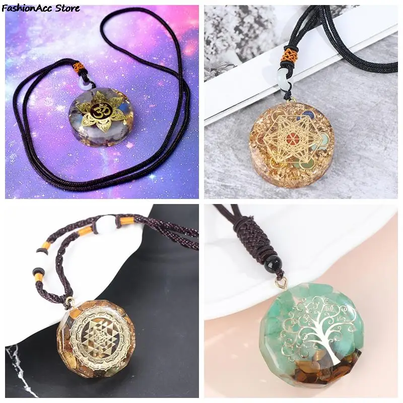 Retro Orgonite Healing Energy Necklace Natural Crystal 7 Chakra Drop Gum Pendant Necklace Meditation Jewelry