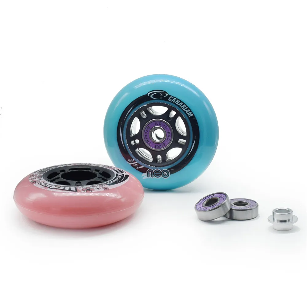 CARARIAM NEO Urban 80mm Roller Skates Wheel with 84A Pink Blue 80 Inline Skating Tyre for SEBA Slalom FSK Rodas ILQ-11 Bearing