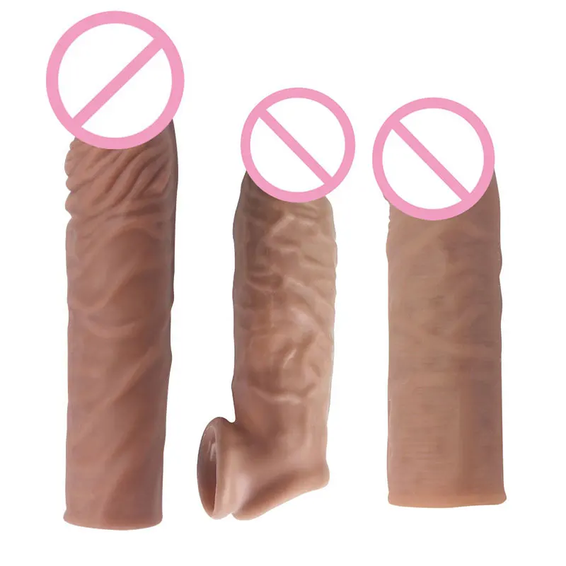 3 Kinds Realistic Male Penis Sleeve Extender Reusable Dildos Condom Delay Ejaculation Dick Enlargement Sex Toys For Man Sex Shop