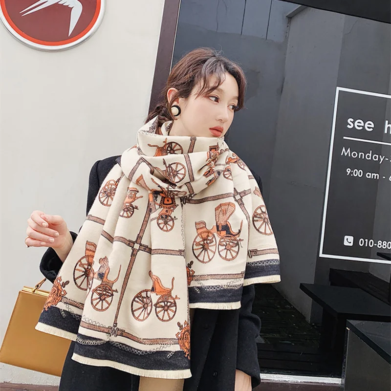 

KOI LEAPING ladies fashion Warm and comfortable softpopular carriage pattern printing cashmere shawl warm scarf best gift