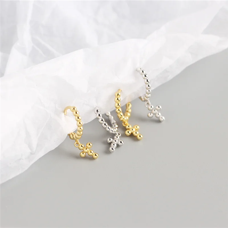 WANTME-925 Sterling Silver Cross Stud Earrings para Mulheres, 100% Genuíno, Contas Redondas, Punk, Hip Hop, Boêmio, Jóias de Festa, Moda
