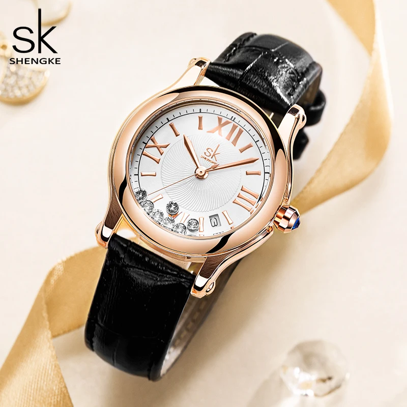 Shengke Fashion Diamond Women Watches New Luxury Leather Strap Woman Quartz Wristwatches Gift Clock for Lady Relogio Feminino