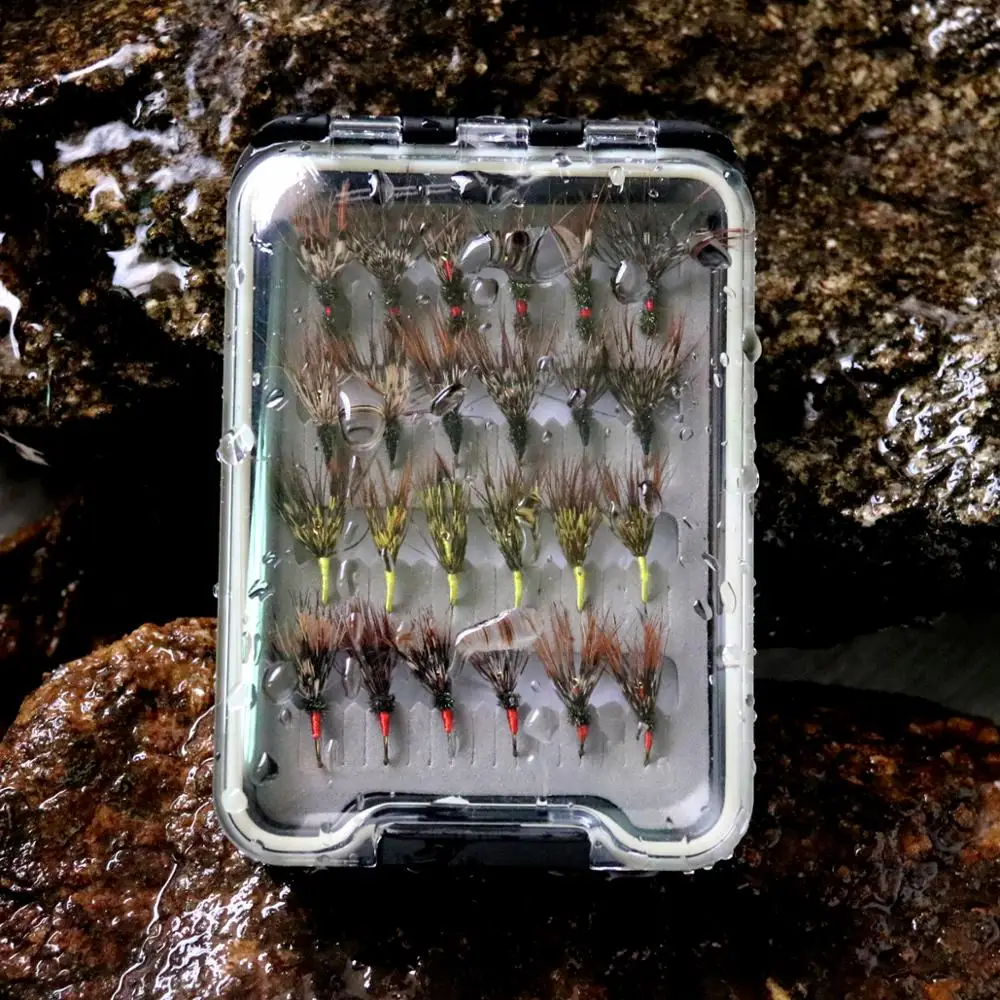 Bimoo 24PCS/Box Tenkara Flies in Waterproof Fly Box Size 12 Barbed Hook Tenkara Fishing Fly Bait Lure