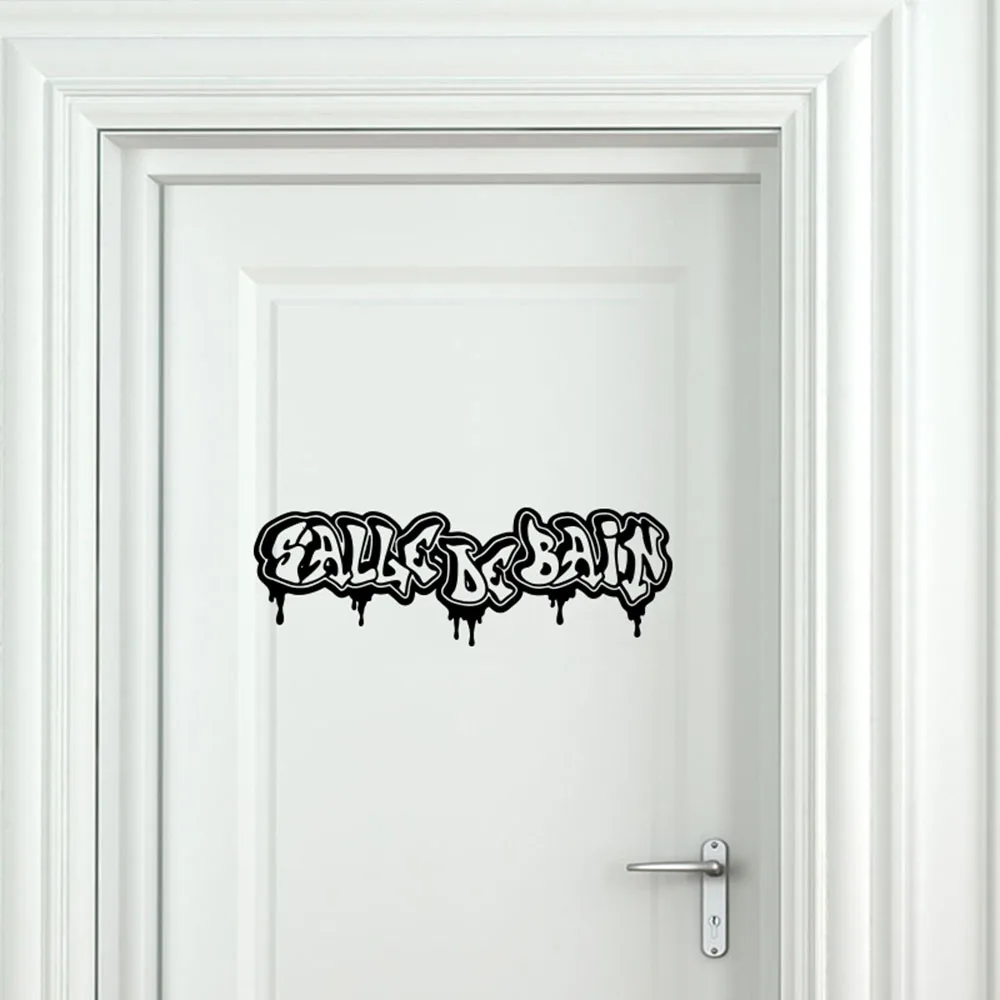 French  Graffiti Salle De Bain Door Sticker Decal Bathroom Shower Room Vinyl Home Decor