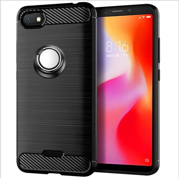 Luxury Brushed Carbon Fiber Phone Case For Xiaomi Redmi 6 Redmi6 A6 Redmi 6A Magnetic Ring Holder Cover Case