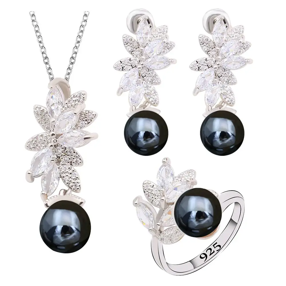 Black Pearl Dubai Jewelry Set for Women Earrings Necklace pendant Ring Gray White Blue 4 Colors Available New Arrival