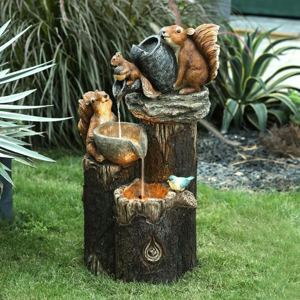 Animal Garden Statue Water Fountain Solar Garden Squirrel Duck Resin Decor Home Garden Craft Decor