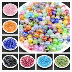 6 8 10mm AB Color Plating Acrylic Beads Loose Spacer Round Jewelry Making DIY