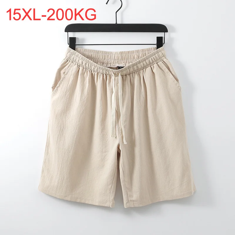 Large size 8XL 10XL 12XL 15XL 200KG Mens Shorts Summer Cotton Linen Classic Casual Beach Shorts Drawstring High Elastic Waist