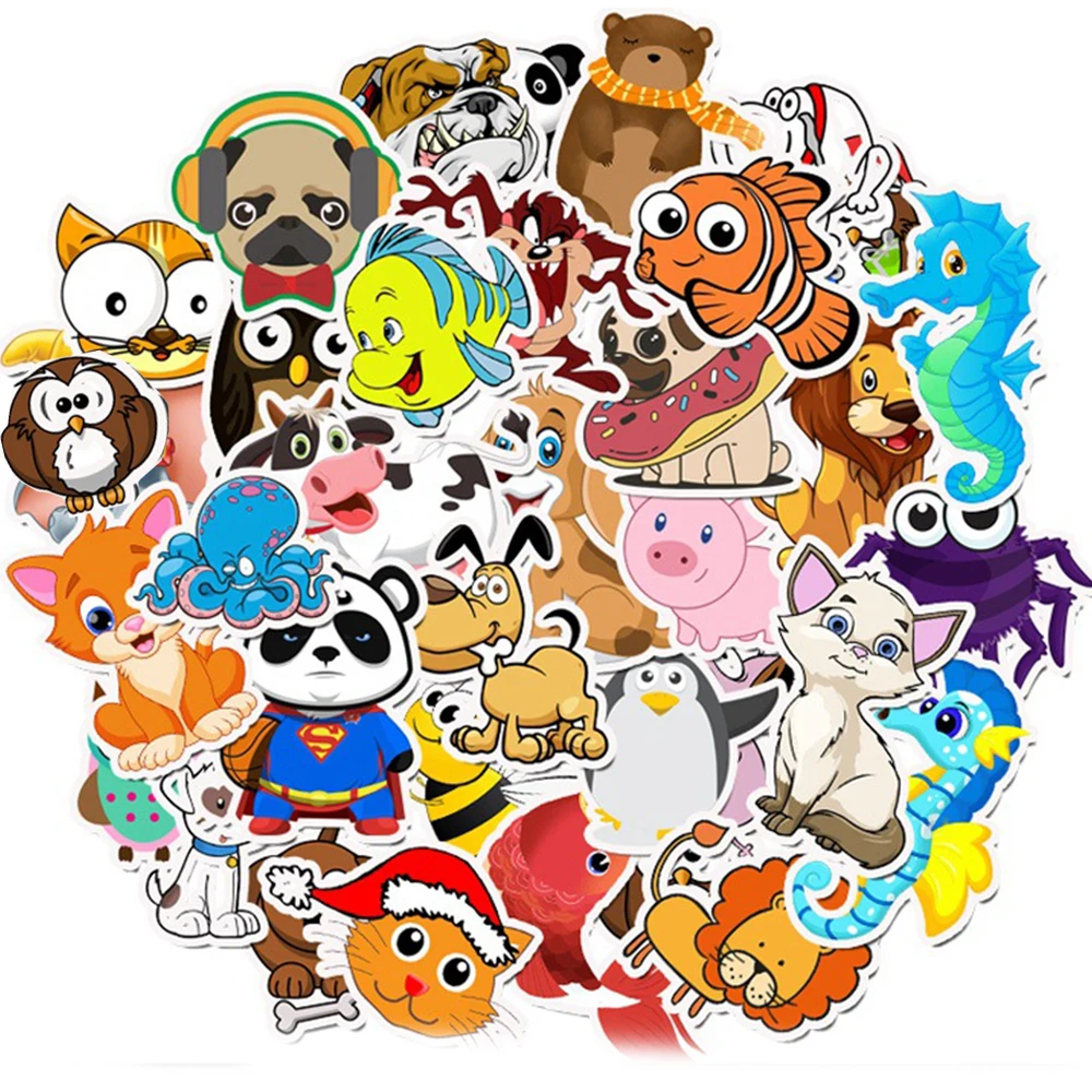 10/30/50PCS Cartoon Animals Stickers Laptop Guitar Luggage Fridge Phone Bike Waterproof Graffiti Sticker Decal Kid Classic Toys