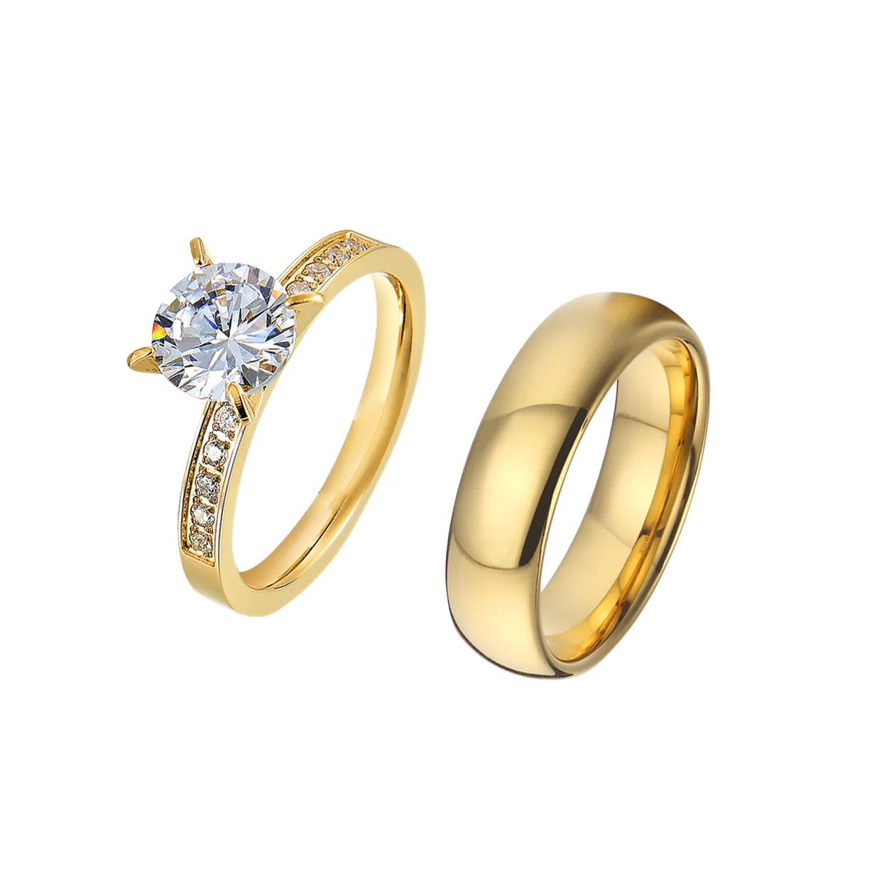 Western 24k Gold Plated Wedding Engagement Rings For Women Girls Female Dubai African cz diamond stainless steel jewelry