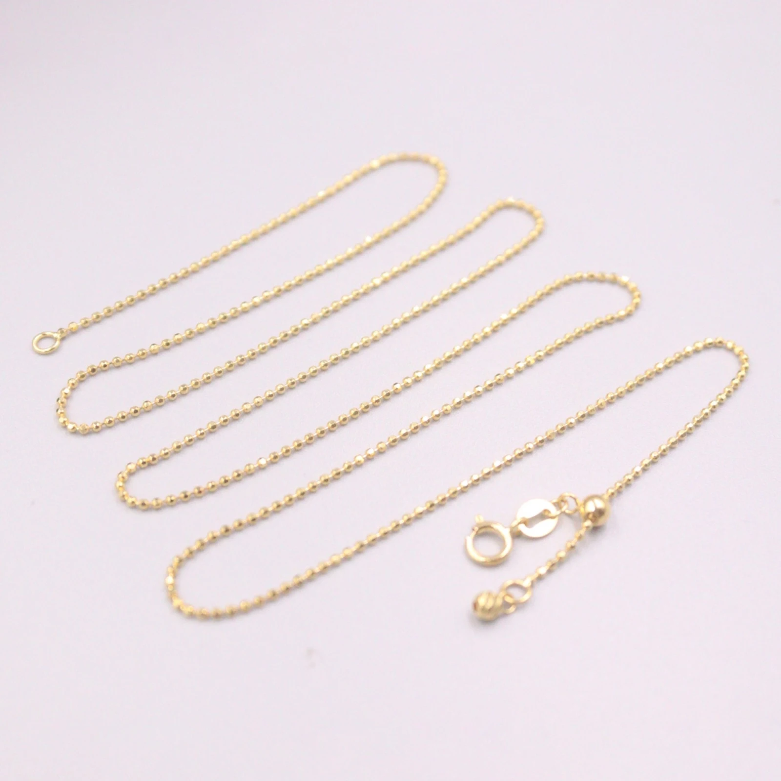 

AU750 Pure 18K Yellow Gold Chain Carved Beads Link Necklace 3.3g / 21.6inch For Women Gift