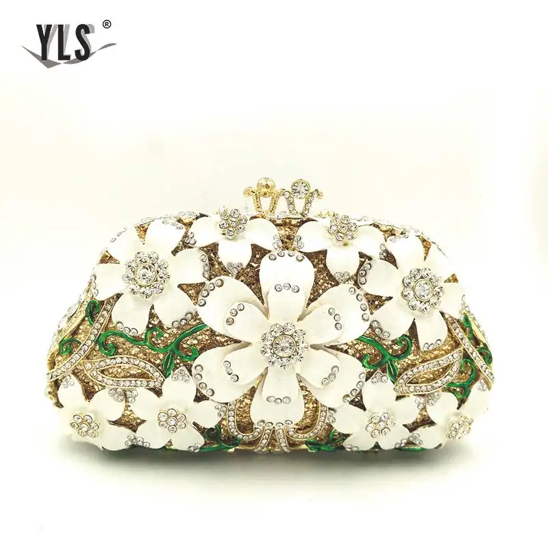 Women Luxury Rhinestone Clutch Purse Fashion Flower Crystal Evening Bags Cocktail Wedding Party Handbag For Prom Event