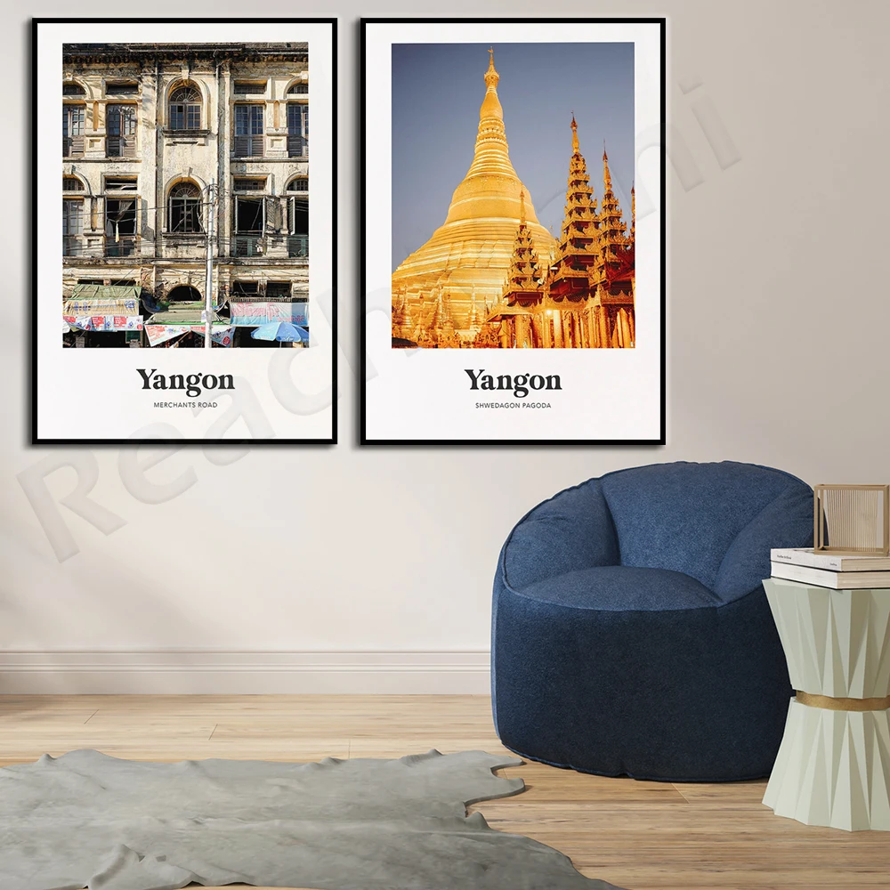 Myanmar travel poster, Yangon Shwedagon Pagoda prints, Merchants Road, travel prints, Myanmar art, travel prints, Asia