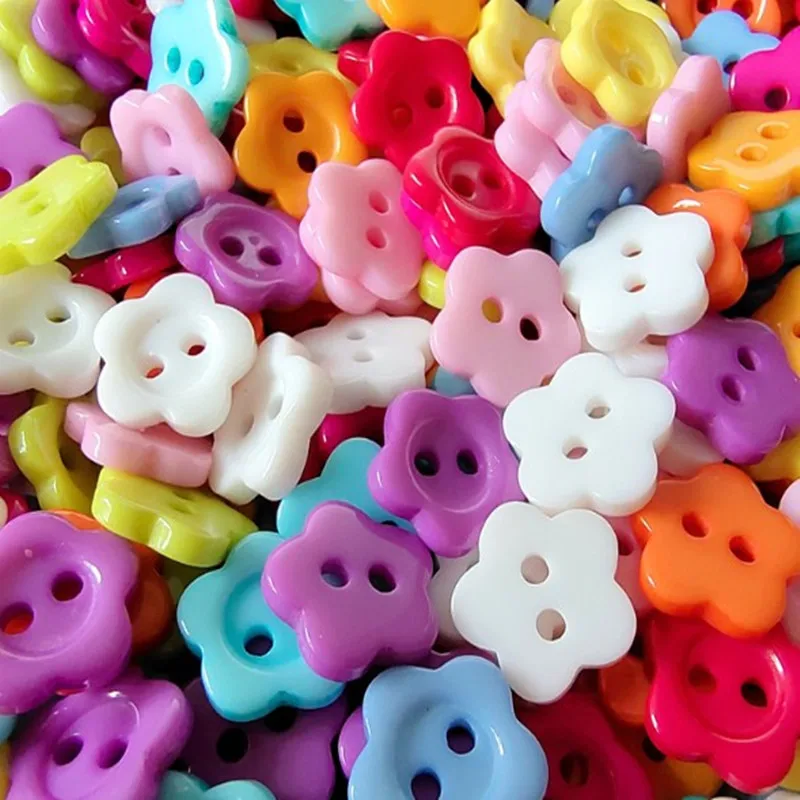 100Pcs Resin Flower Buttons Clothing Sewing Button Fit Scrapbooking Apparel Crafts DIY Supply Decoration Candy Color