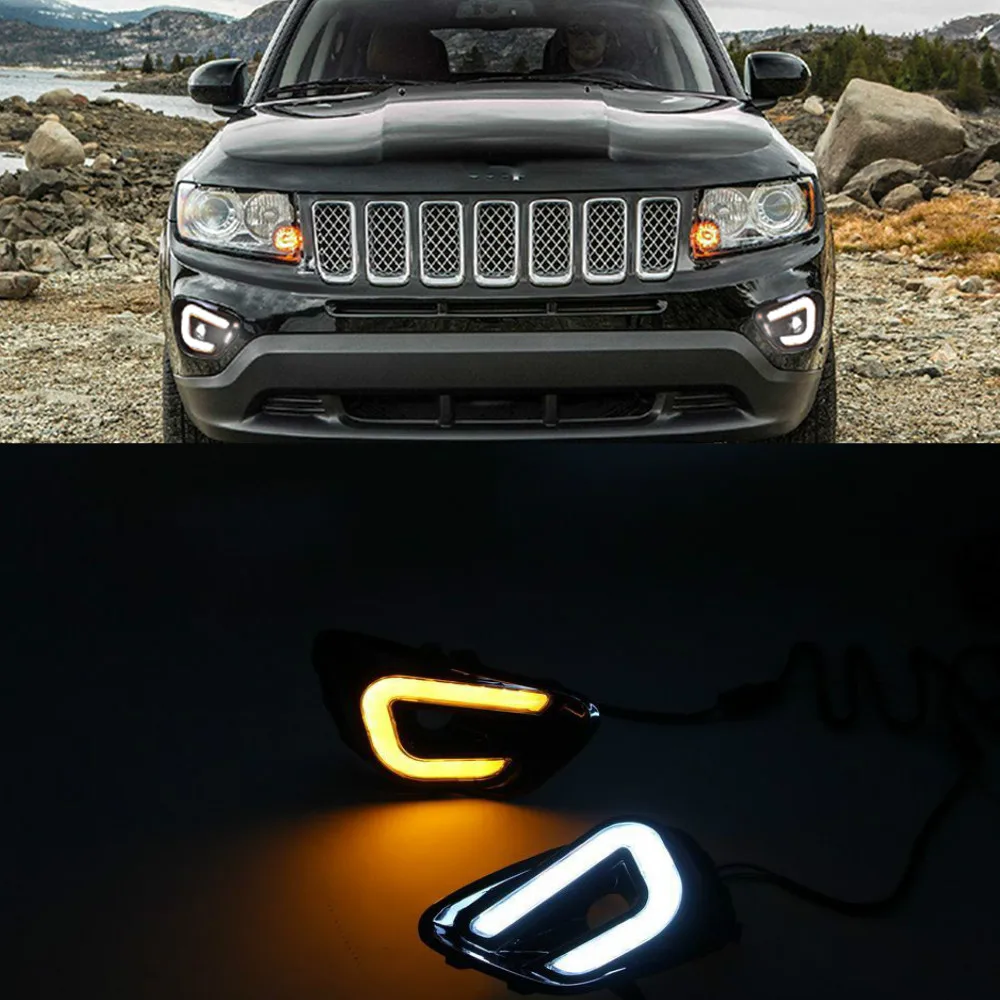 

1 set LED DRL Daytime Running Lights With turnning yellow signal Lamp For Jeep Compass 2011 2012 2013 2014 2015 2016