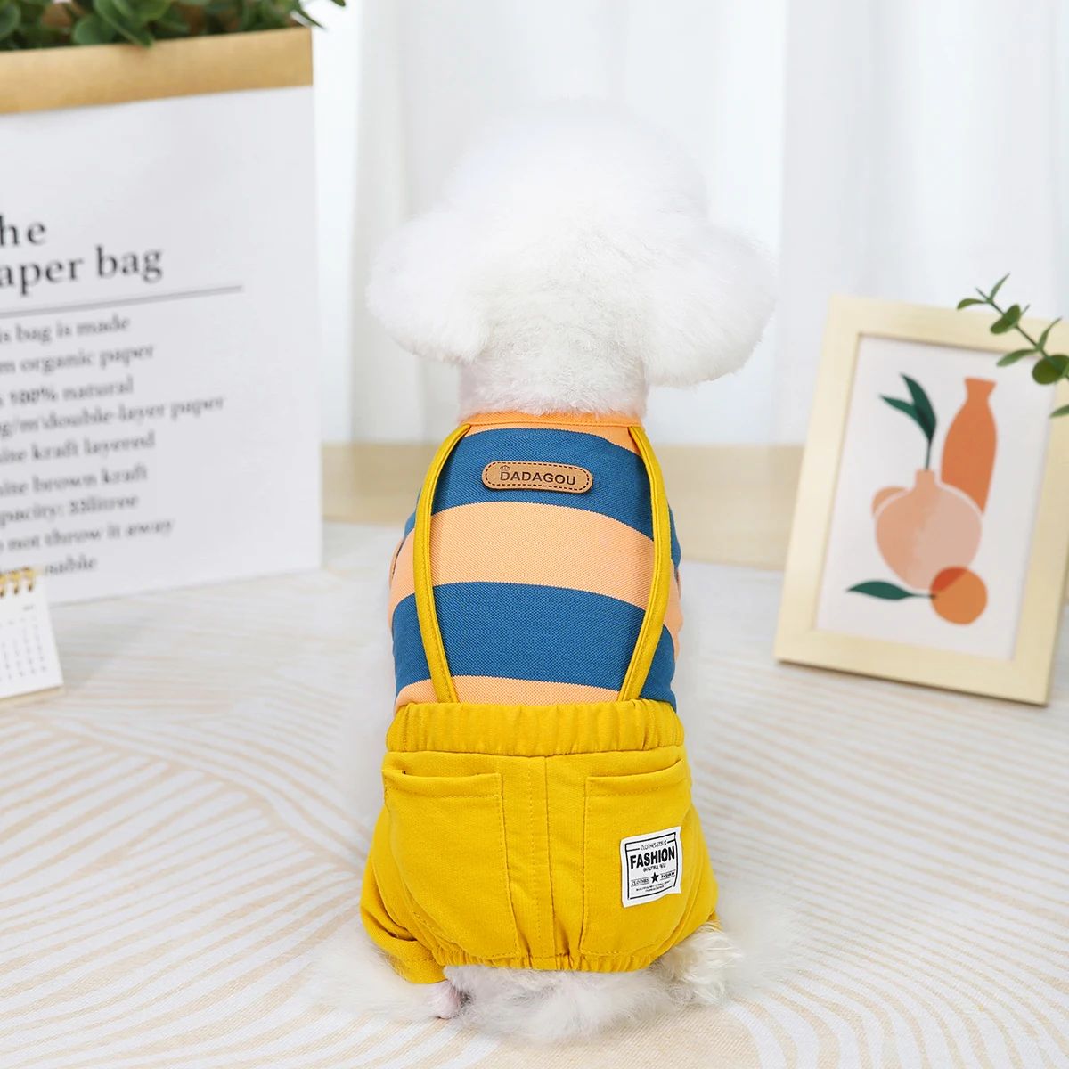 New Puppy Wide Striped Overall Dog Clothes Spring Summer Soft Coat Bichon Yorkshire Dog Home Clothing Cheap Dogs Costume Bib