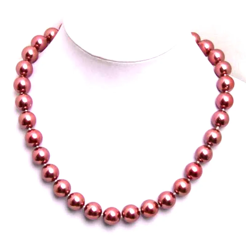 

Qingmos Fashion 12mm Round Red Sea Shell Pearl Necklace for Women Jewelry 18" Choker Necklace Collier Custom Necklace