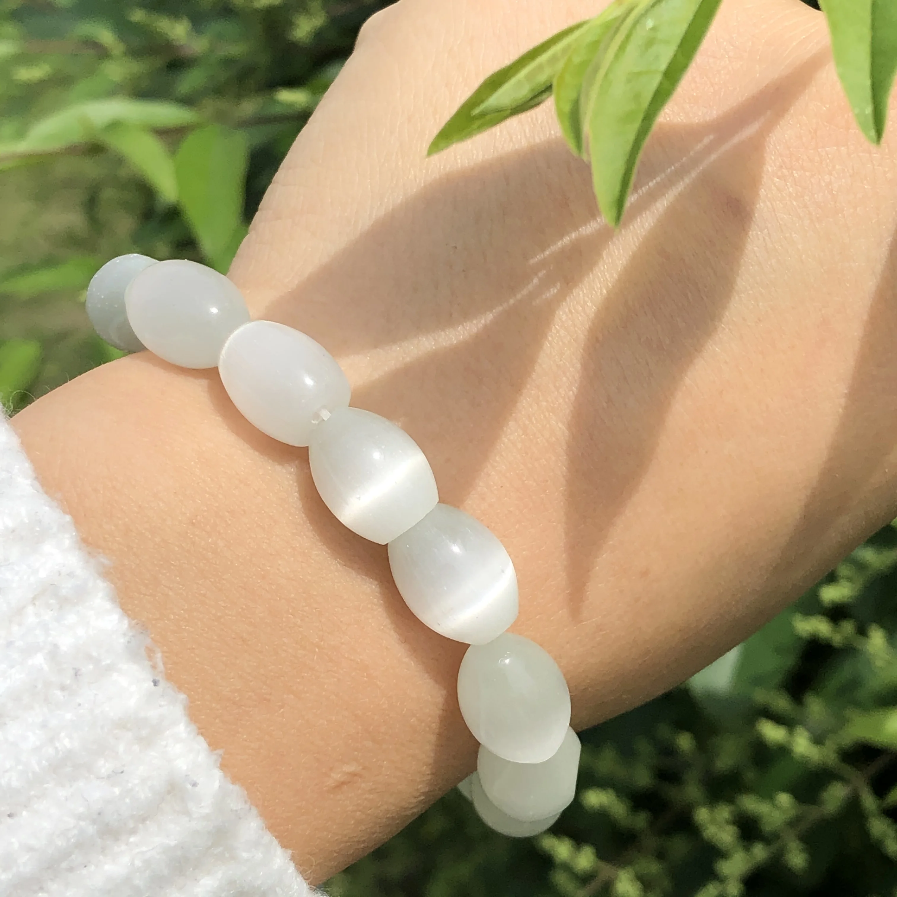 10x14mm Top Quality White Rice Shape Cat\'s Eye Stone Oval Shape Loose Spacer Moon Crystal Beads For Jewelry Making DIY Bracelets