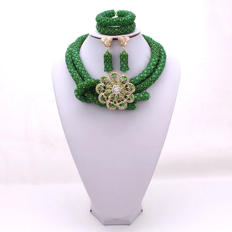 4UJewelry Green Jewelry Sets For Women African Nigerian Beads Necklace Jewelry Set Handmade Beaded 2023 3 Pcs