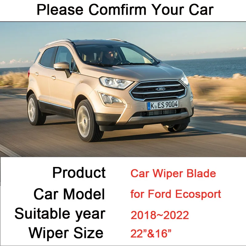 for Ford Ecosport 2018 2019 2020 2021 2022 Frameless Rubber Wiper Snow Scraping Front Windshield Brushes Car Accessories Sticker